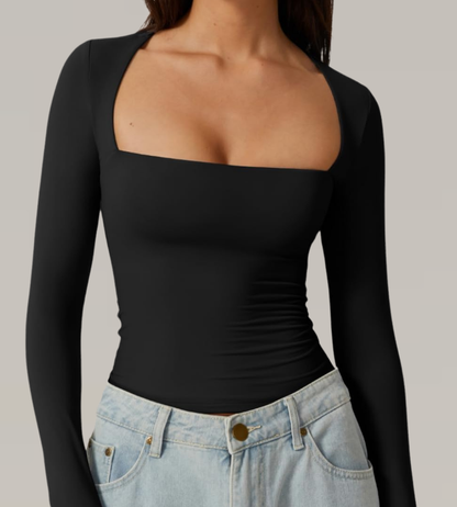 Double-Lined Long-Sleeve Contour Top