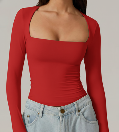 Double-Lined Long-Sleeve Contour Top