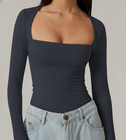 Double-Lined Long-Sleeve Contour Top